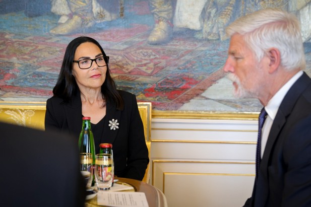 H.E. Claudette Abela Baldacchino (L), Ambassador of the Republic of Malta to the Czech Republic and H.E. Petr Pavel (R) President of the Czech Republic, at the Presidential Palace in Prague.